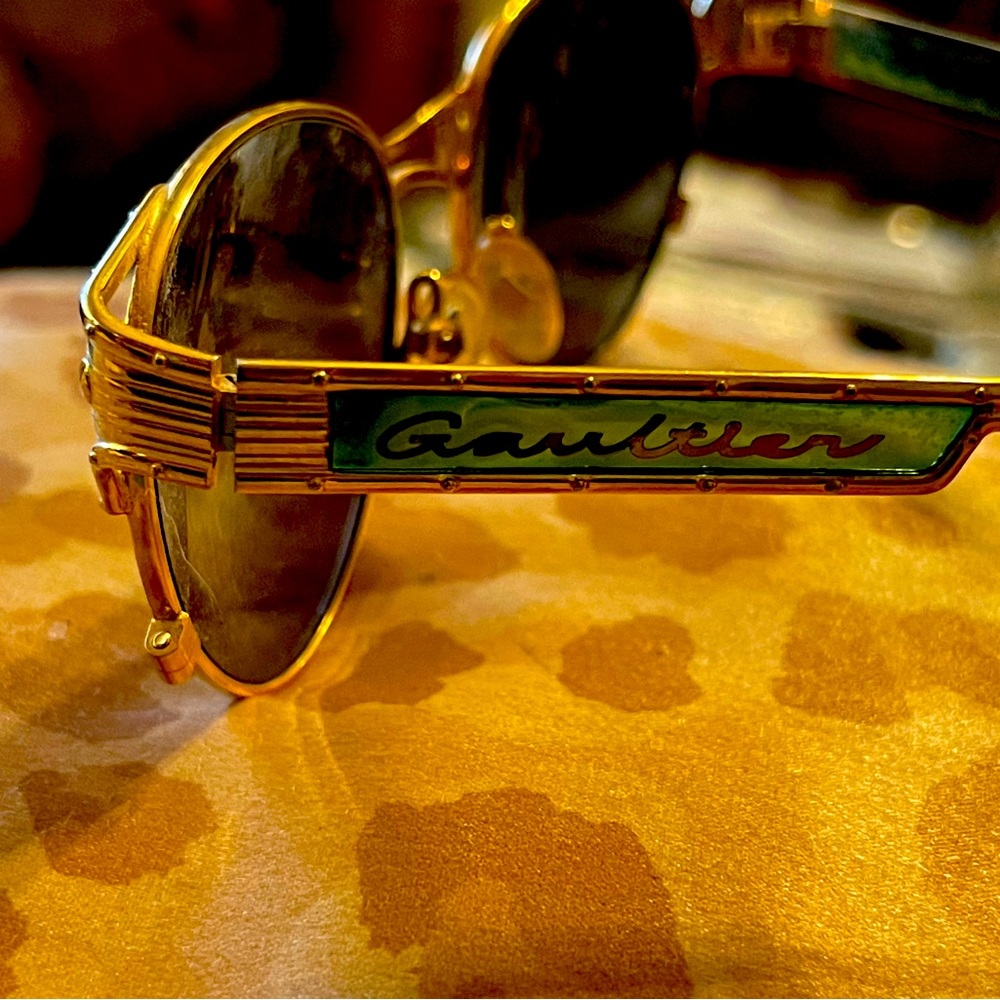 Gaultier ‘95 Gold Steampunk Sunglasses,Signed Stained Glass Arms